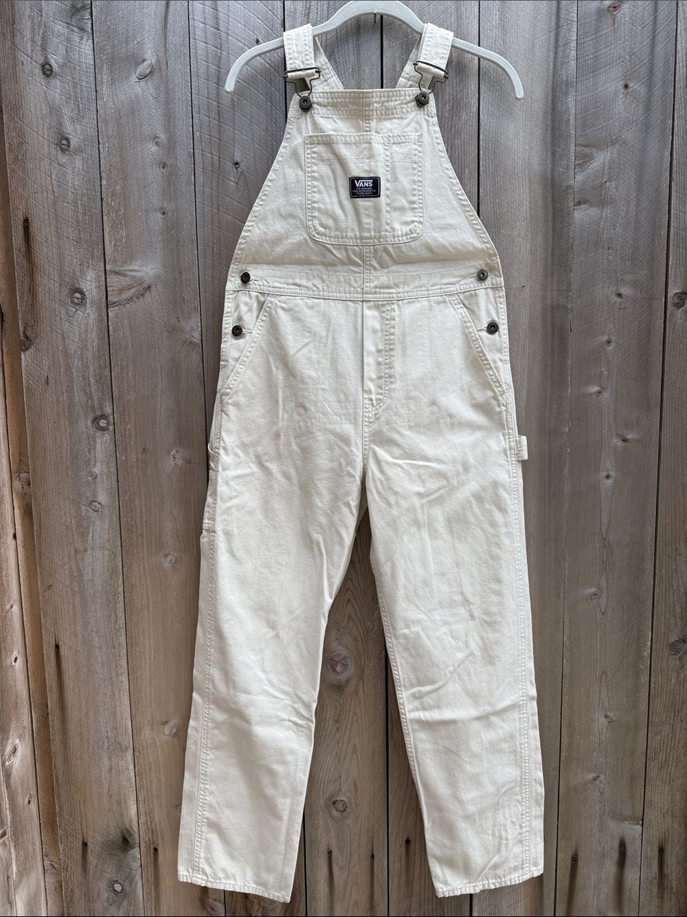 Vans Checkerboard Carpenter Overalls XS Natural Canvas Cotton Workwear utility